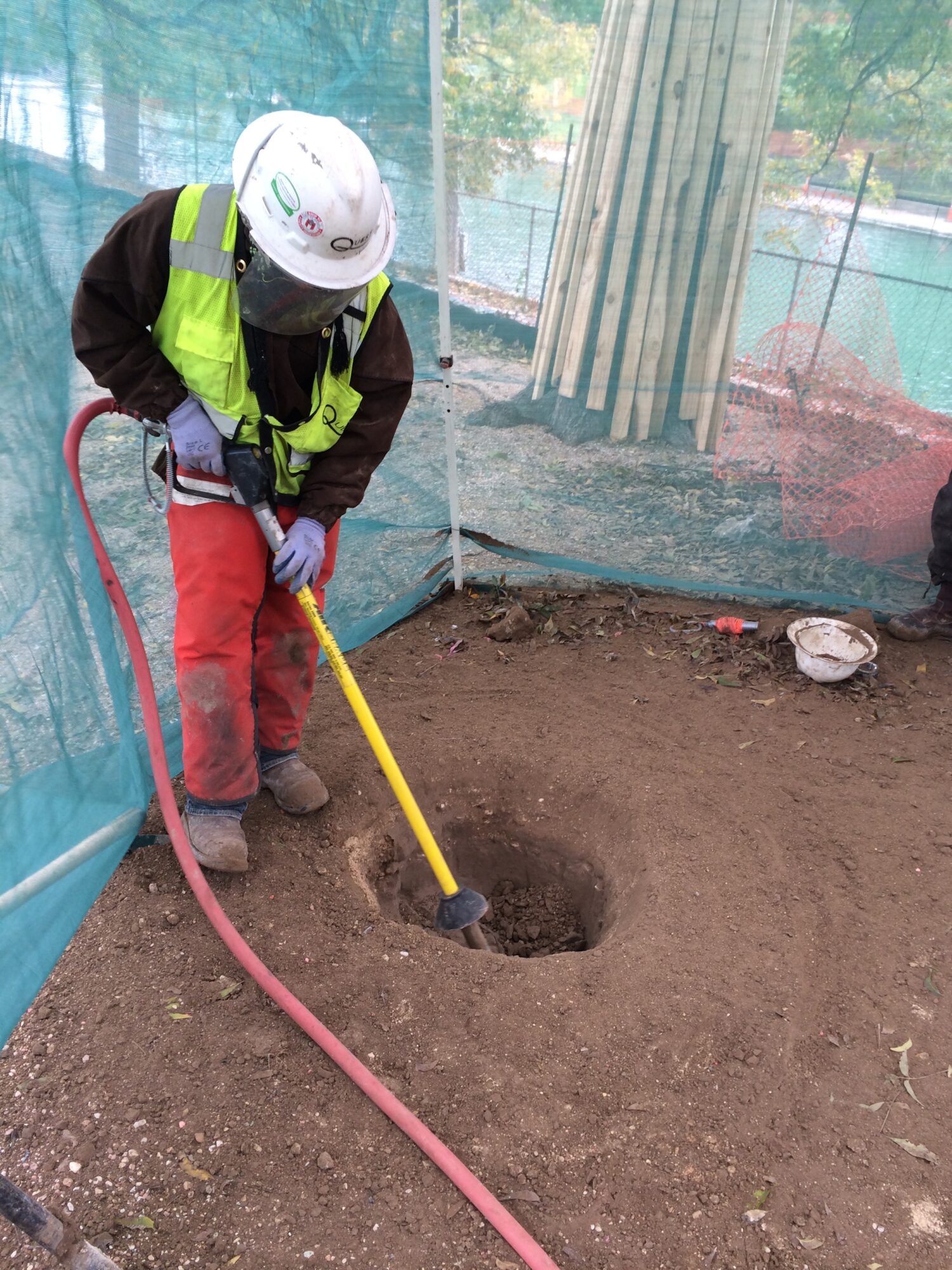 Air-Spade root excavation at a construction site in Austin