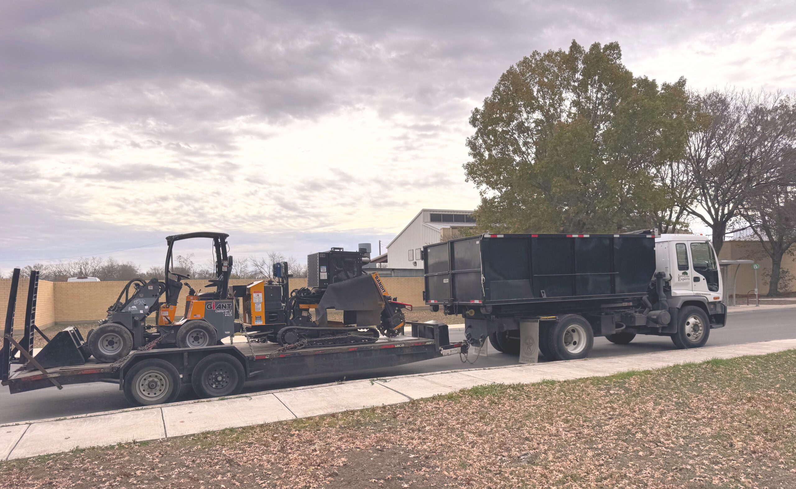 Austin Tree Experts stump grinding equipment on trailer ready for dispatch